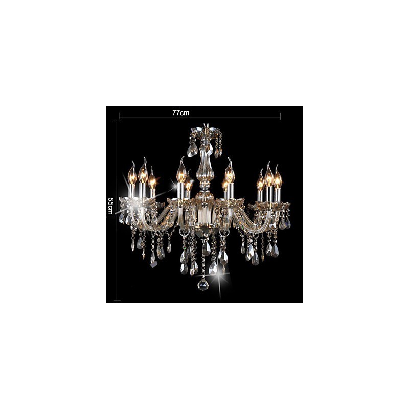Lampadario di cristallo K9 a 10 luci cognac cromato