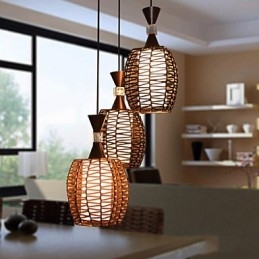 Cany Art Weaving Lampada a sospensione classica in legno/bambù e vetro, 3 luci