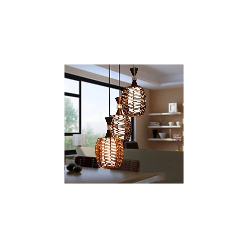 Cany Art Weaving Lampada a sospensione classica in legno/bambù e vetro, 3 luci