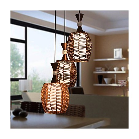 Cany Art Weaving Lampada a sospensione classica in legno/bambù e vetro, 3 luci