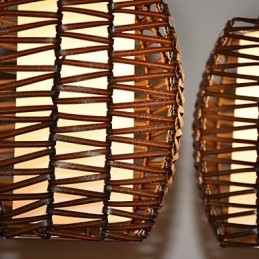 Cany Art Weaving Lampada a sospensione classica in legno/bambù e vetro, 3 luci