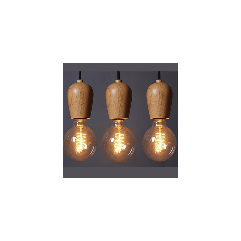 Lampada a sospensione mini stile country in legno/bambù 3 lampadine E26/E27