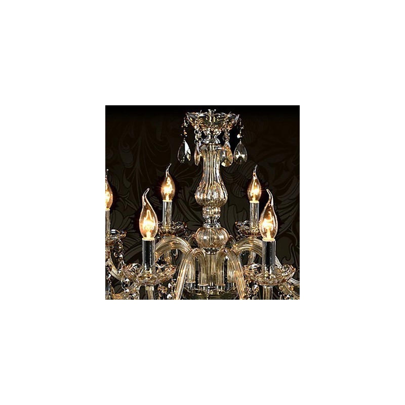 Lampadario di cristallo K9 a 10 luci cognac cromato