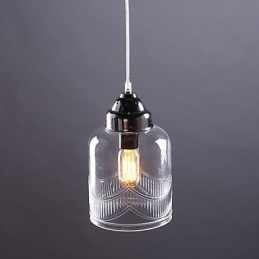 Lampada a sospensione lanterna country vintage nichel e vetro trasparente