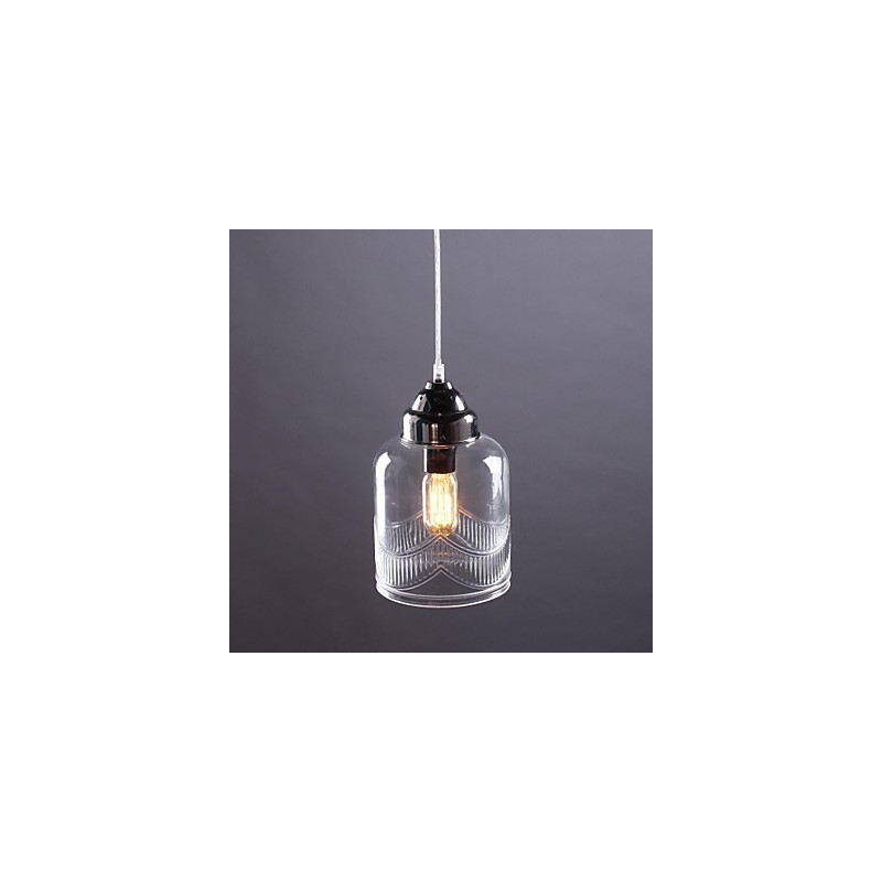 Lampada a sospensione lanterna country vintage nichel e vetro trasparente