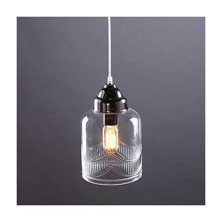 Lampada a sospensione lanterna country vintage nichel e vetro trasparente