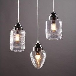 Lampada a sospensione lanterna country vintage nichel e vetro trasparente