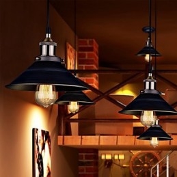 Lampada a sospensione classica vintage retrò in metallo nero 3xE26/E27
