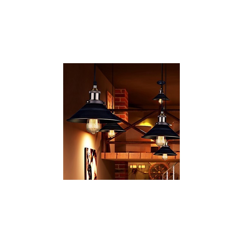 Lampada a sospensione classica vintage retrò in metallo nero 3xE26/E27
