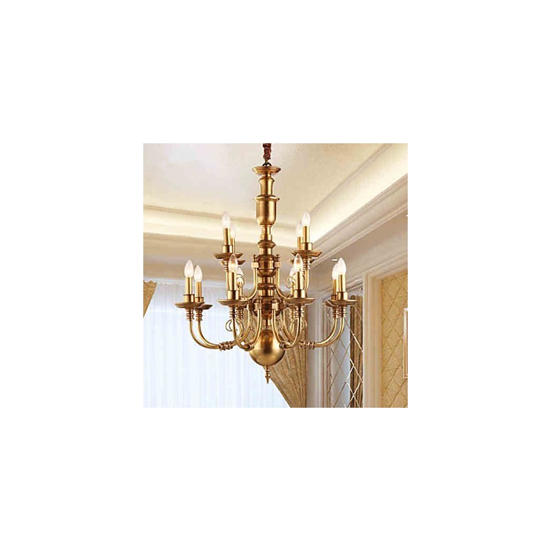 Lampadario rustico classico in ottone metallo