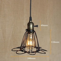 Lampada a sospensione mini in ferro stile country americano nera con paralume trasparente