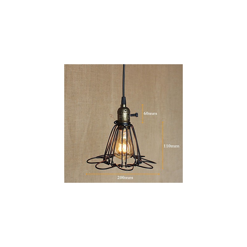 Lampada a sospensione mini in ferro stile country americano nera con paralume trasparente