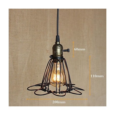 Lampada a sospensione mini in ferro stile country americano nera con paralume trasparente