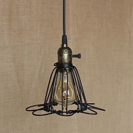 Lampada a sospensione mini in ferro stile country americano nera con paralume trasparente