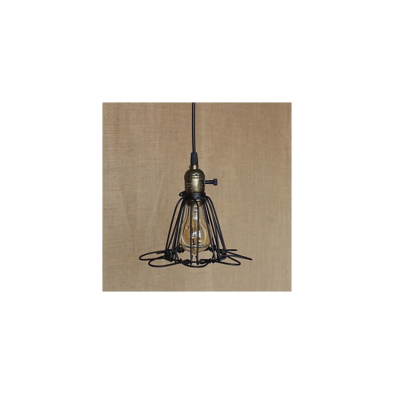 Lampada a sospensione mini in ferro stile country americano nera con paralume trasparente
