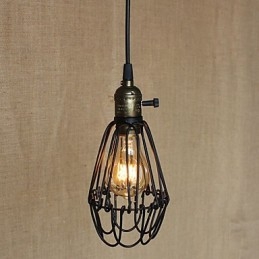 Lampada a sospensione mini in ferro stile country americano nera con paralume trasparente