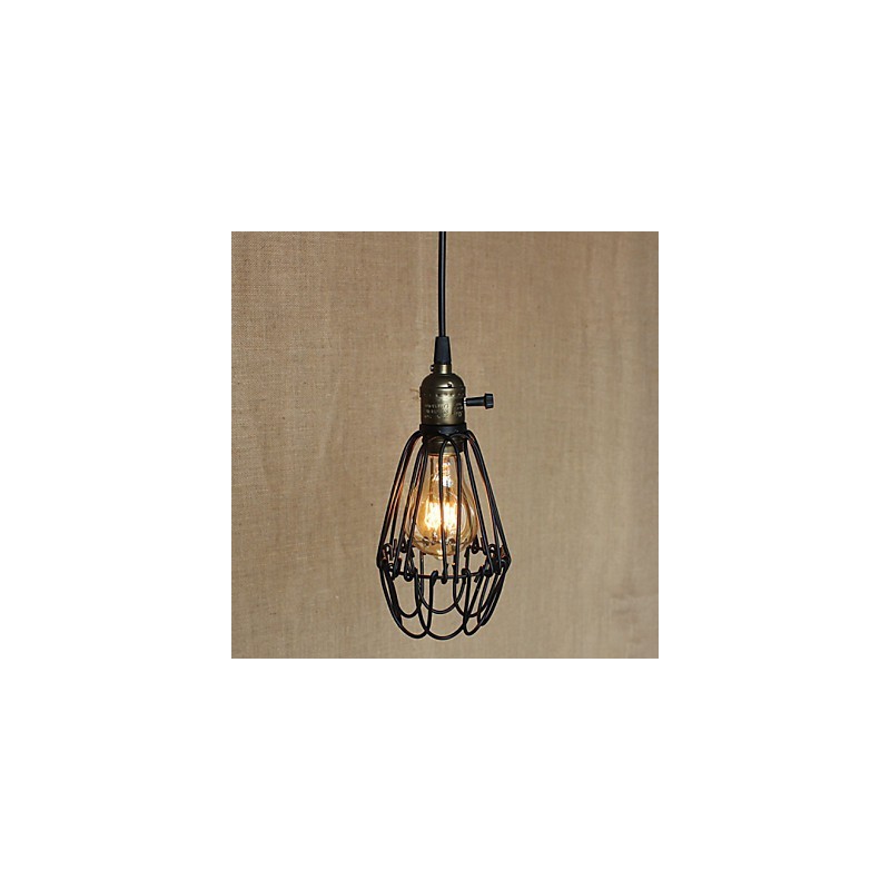 Lampada a sospensione mini in ferro stile country americano nera con paralume trasparente