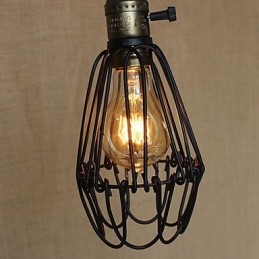 Lampada a sospensione mini in ferro stile country americano nera con paralume trasparente