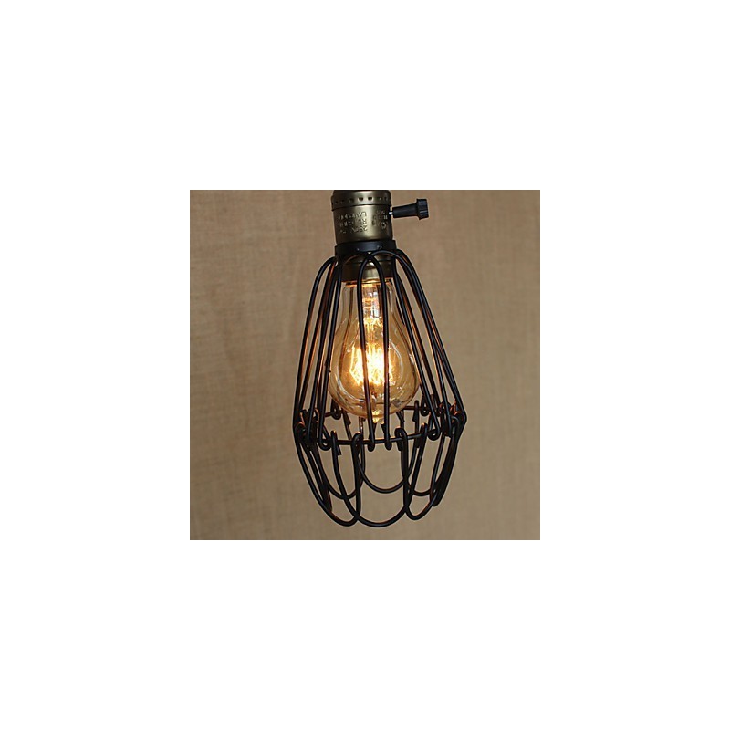 Lampada a sospensione mini in ferro stile country americano nera con paralume trasparente