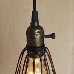 Lampada a sospensione mini in ferro stile country americano nera con paralume trasparente