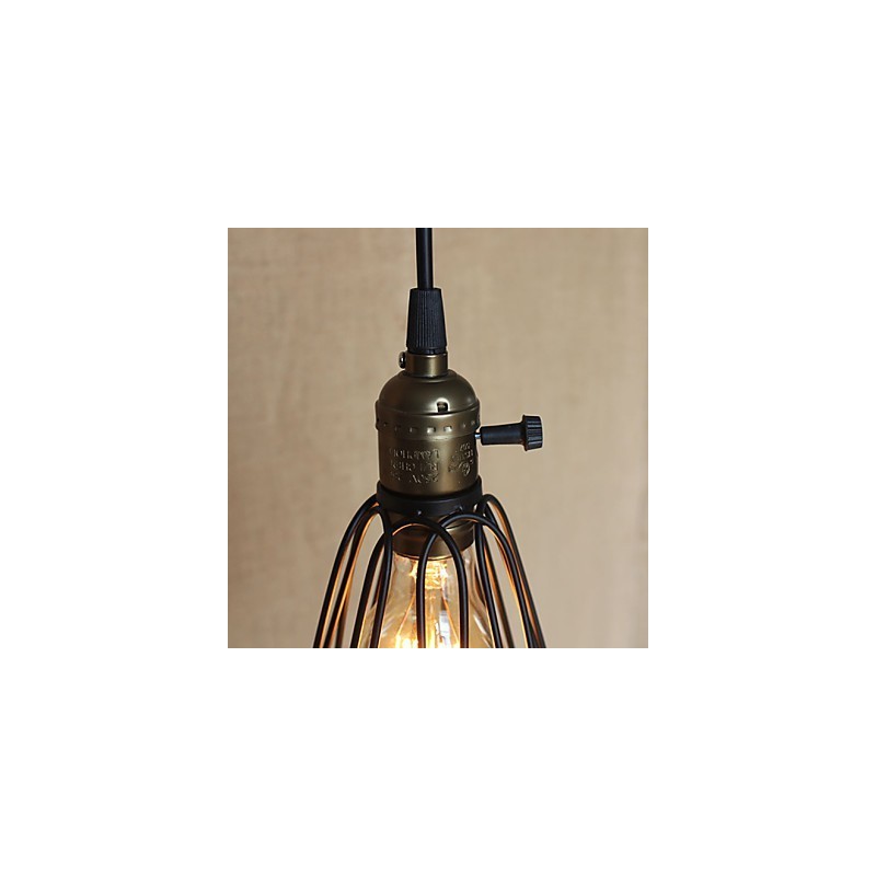 Lampada a sospensione mini in ferro stile country americano nera con paralume trasparente