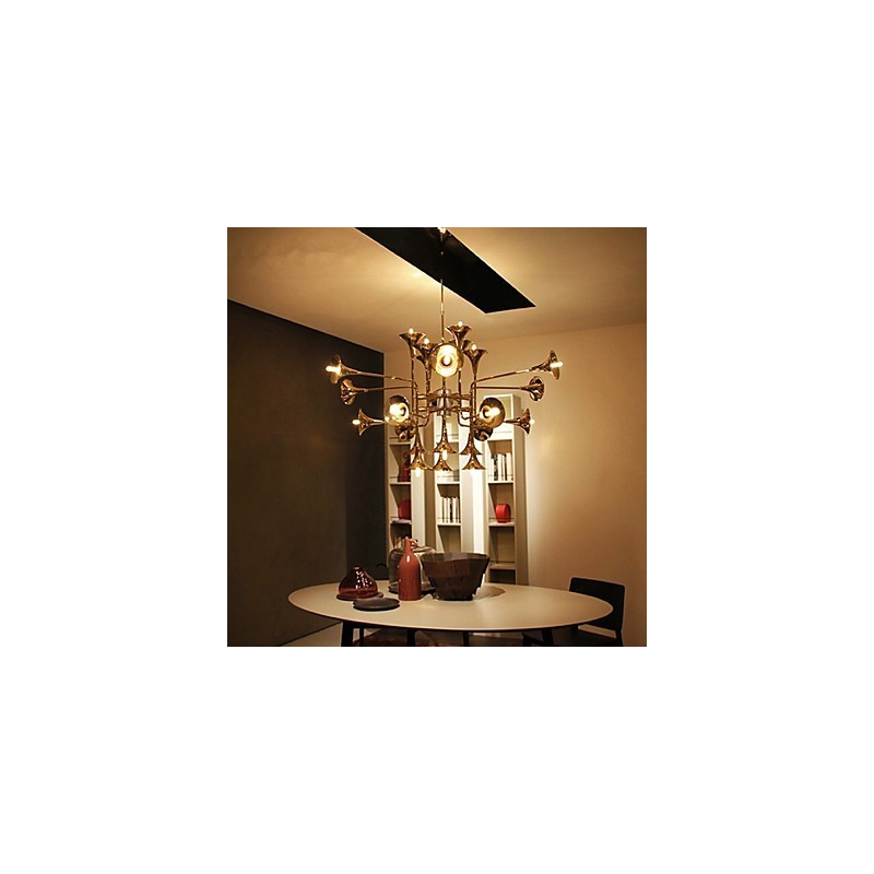 Lampadario country mini in metallo dorato a 3 livelli