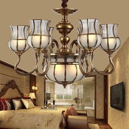 Lampadario classico rustico in metallo finitura ottone 9 luci E26/E27