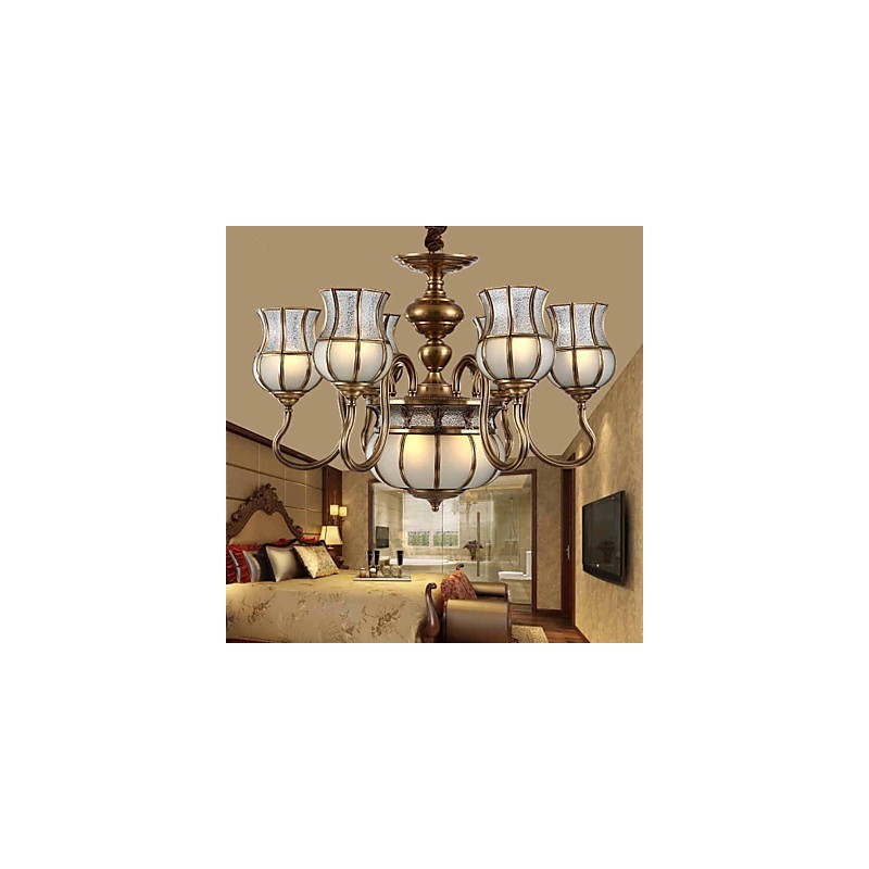 Lampadario classico rustico in metallo finitura ottone 9 luci E26/E27