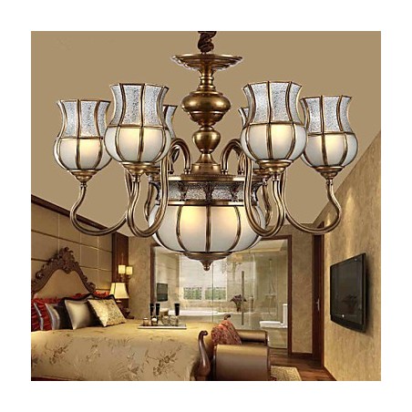 Lampadario classico rustico in metallo finitura ottone 9 luci E26/E27
