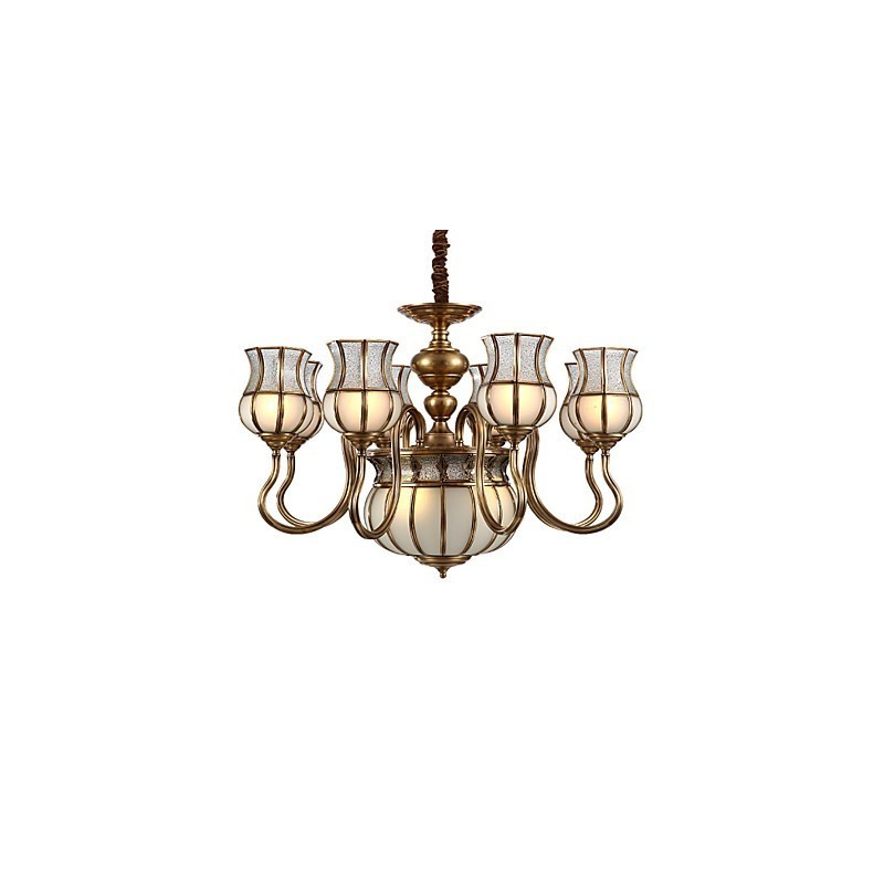 Lampadario classico rustico in metallo finitura ottone 9 luci E26/E27