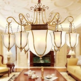 Lampadario rustico classico in metallo finitura ottone, 9 luci E26/E27, 78 cm