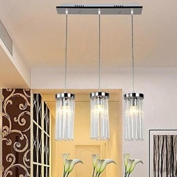 Lampada a sospensione moderna in metallo cromato e cristallo