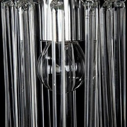 Lampada a sospensione moderna in metallo cromato e cristallo