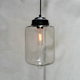 Lampada a sospensione design bottiglia 1 luce in ferro verniciato e vetro