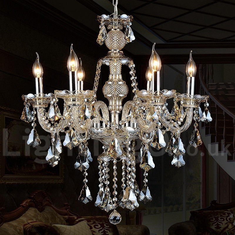 Lampadario in cristallo K9 cognac retrò vintage a 6 luci