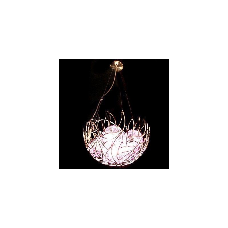 Lampadario a sospensione in cristallo moderno e contemporaneo rosa e oro, 6 lampadine