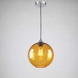 Lampada a sospensione moderna in vetro color ambra con paralume rotondo a bolle