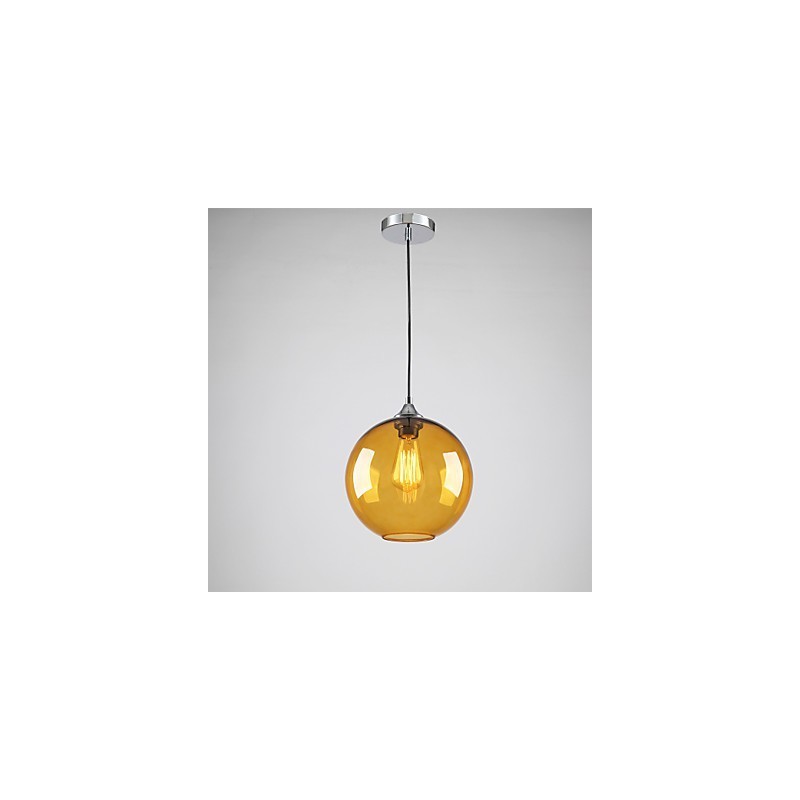 Lampada a sospensione moderna in vetro color ambra con paralume rotondo a bolle