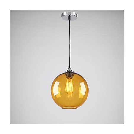 Lampada a sospensione moderna in vetro color ambra con paralume rotondo a bolle
