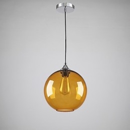 Lampada a sospensione moderna in vetro color ambra con paralume rotondo a bolle