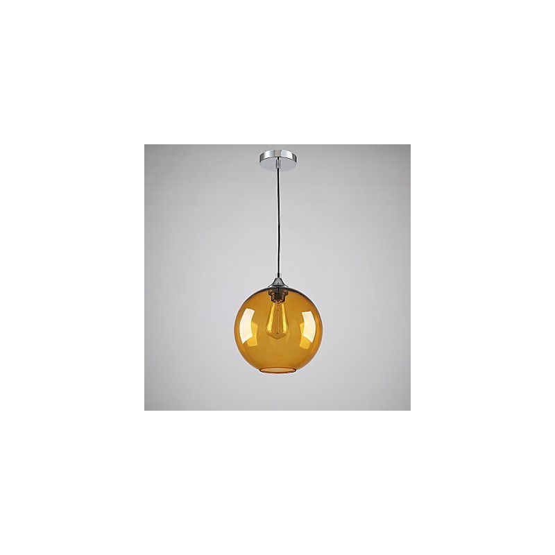 Lampada a sospensione moderna in vetro color ambra con paralume rotondo a bolle
