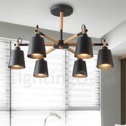 Lampadario moderno contemporaneo in legno e metallo a 6 luci