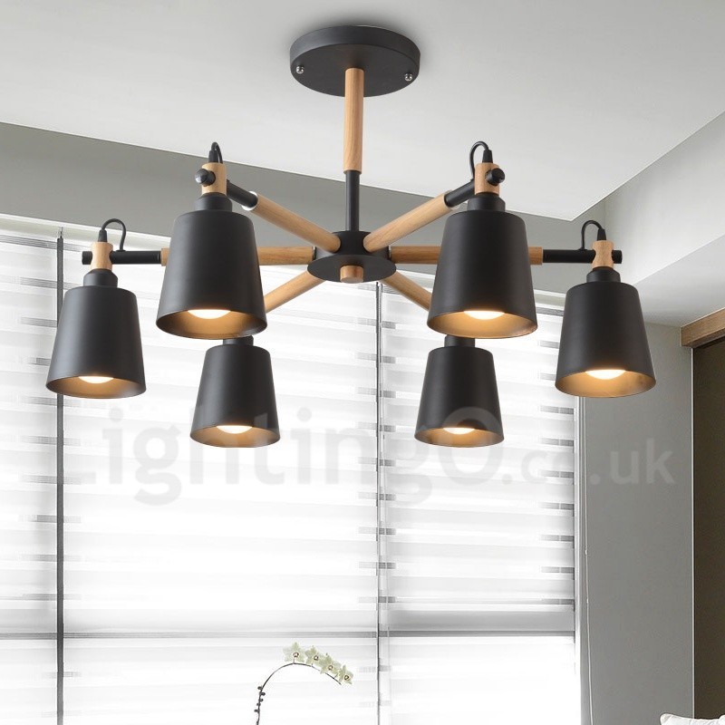 Lampadario moderno contemporaneo in legno e metallo a 6 luci