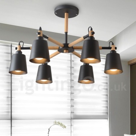 Lampadario moderno contemporaneo in legno e metallo a 6 luci