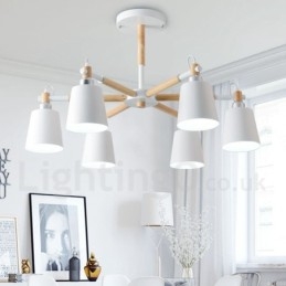 Lampadario moderno contemporaneo in legno e metallo a 6 luci