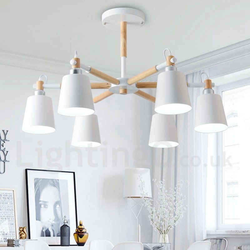 Lampadario moderno contemporaneo in legno e metallo a 6 luci