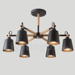 Lampadario moderno contemporaneo in legno e metallo a 6 luci