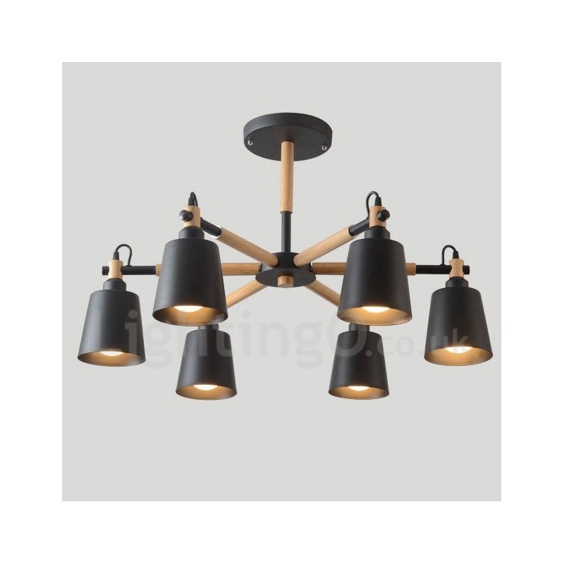 Lampadario moderno contemporaneo in legno e metallo a 6 luci