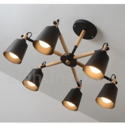 Lampadario moderno contemporaneo in legno e metallo a 6 luci