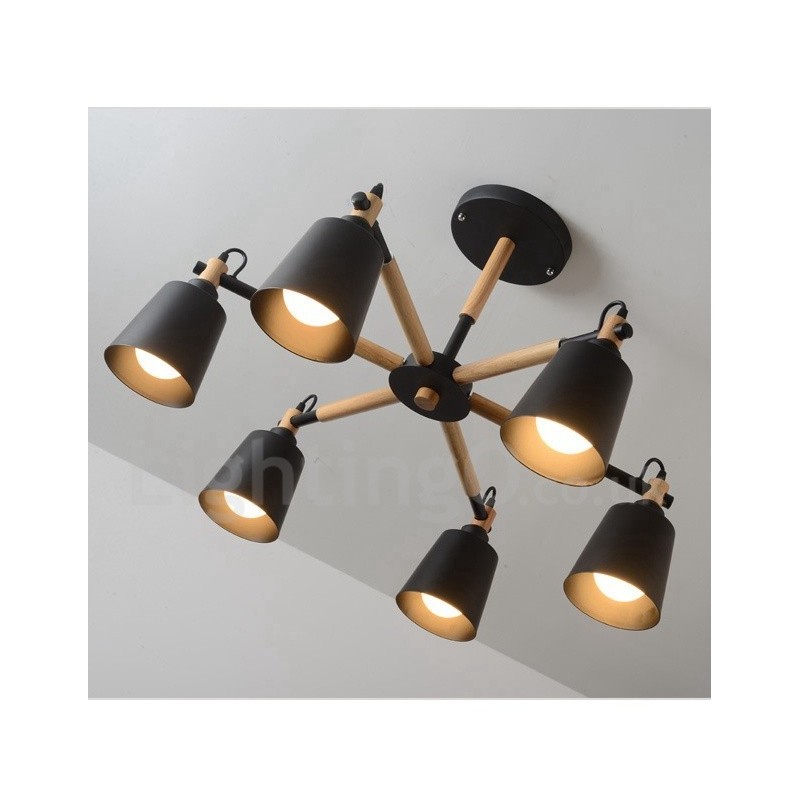 Lampadario moderno contemporaneo in legno e metallo a 6 luci
